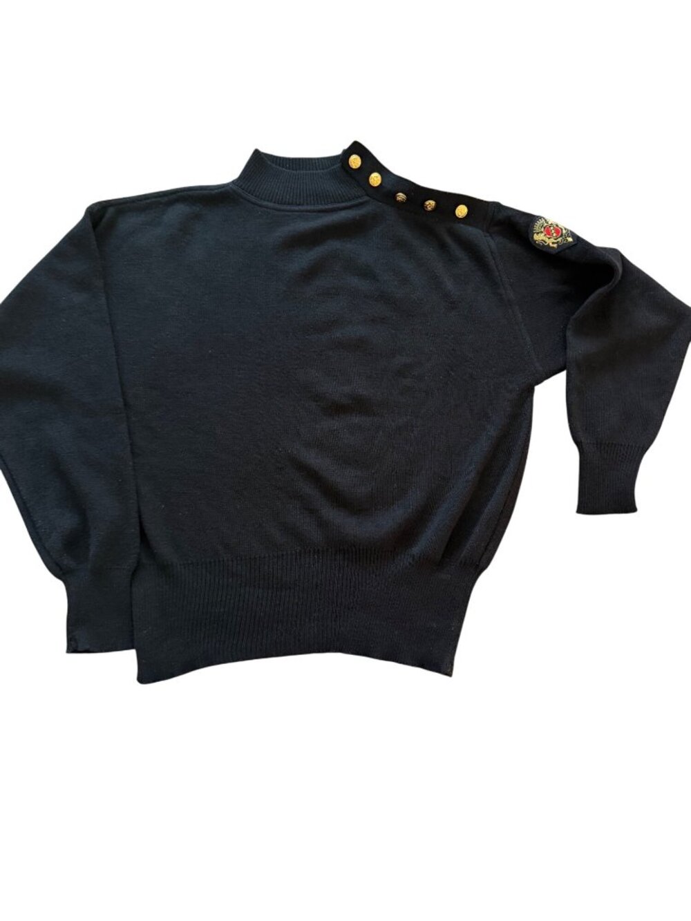 Meister Womens Mock Neck Knit Sweater Size Medium Black Wool Blend Ski Vintage
